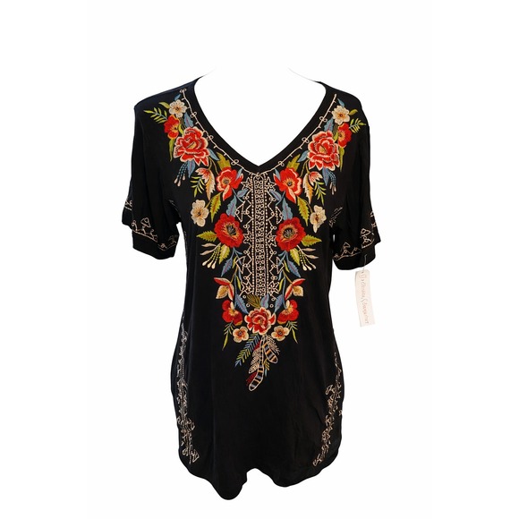 Boho Colorful Embroidered Tunic | Anthropologie-Inspired Floral Artisan Top Boho - Picture 2 of 4